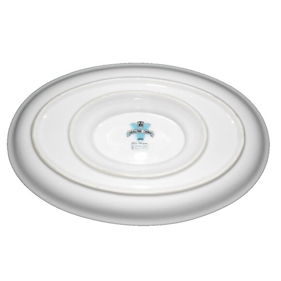 Abalone China Sky Flower Gravy Boat Attached Plate Trimmed in Platinum Vintage - Picture 6 of 6